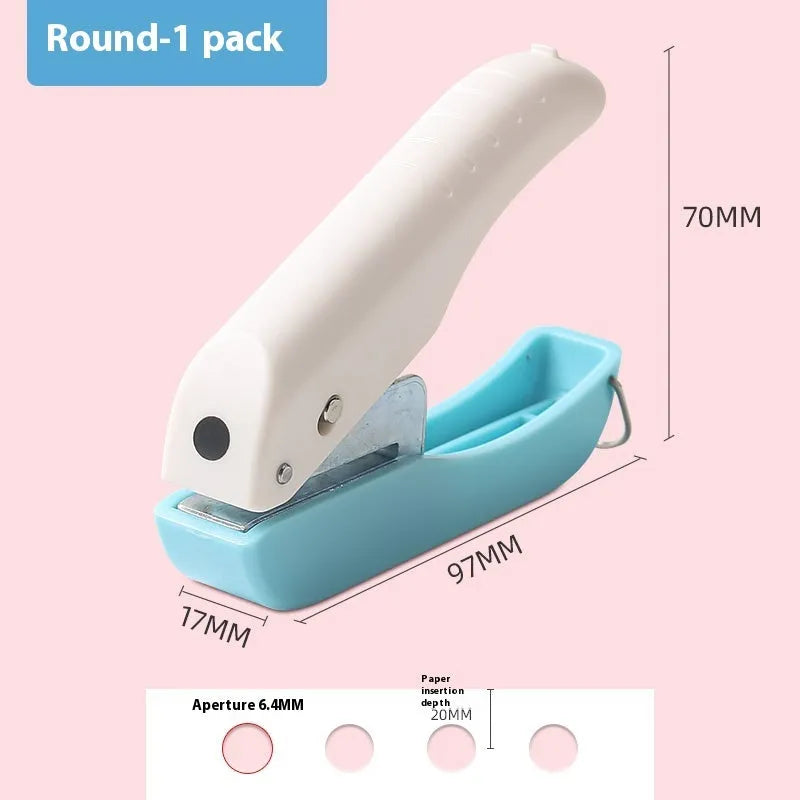 Manual kindergarten pattern punching machine showing love heart, star, and round embossing designs