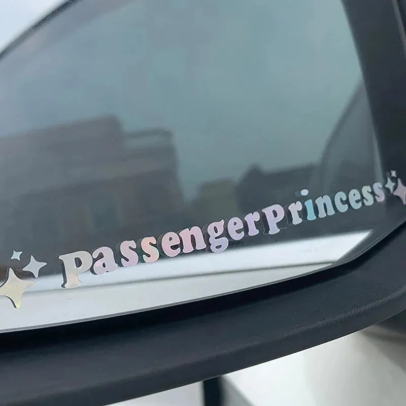 Passenger Princess rearview mirror decorative sticker in reflective colours, 12.5cm diameter