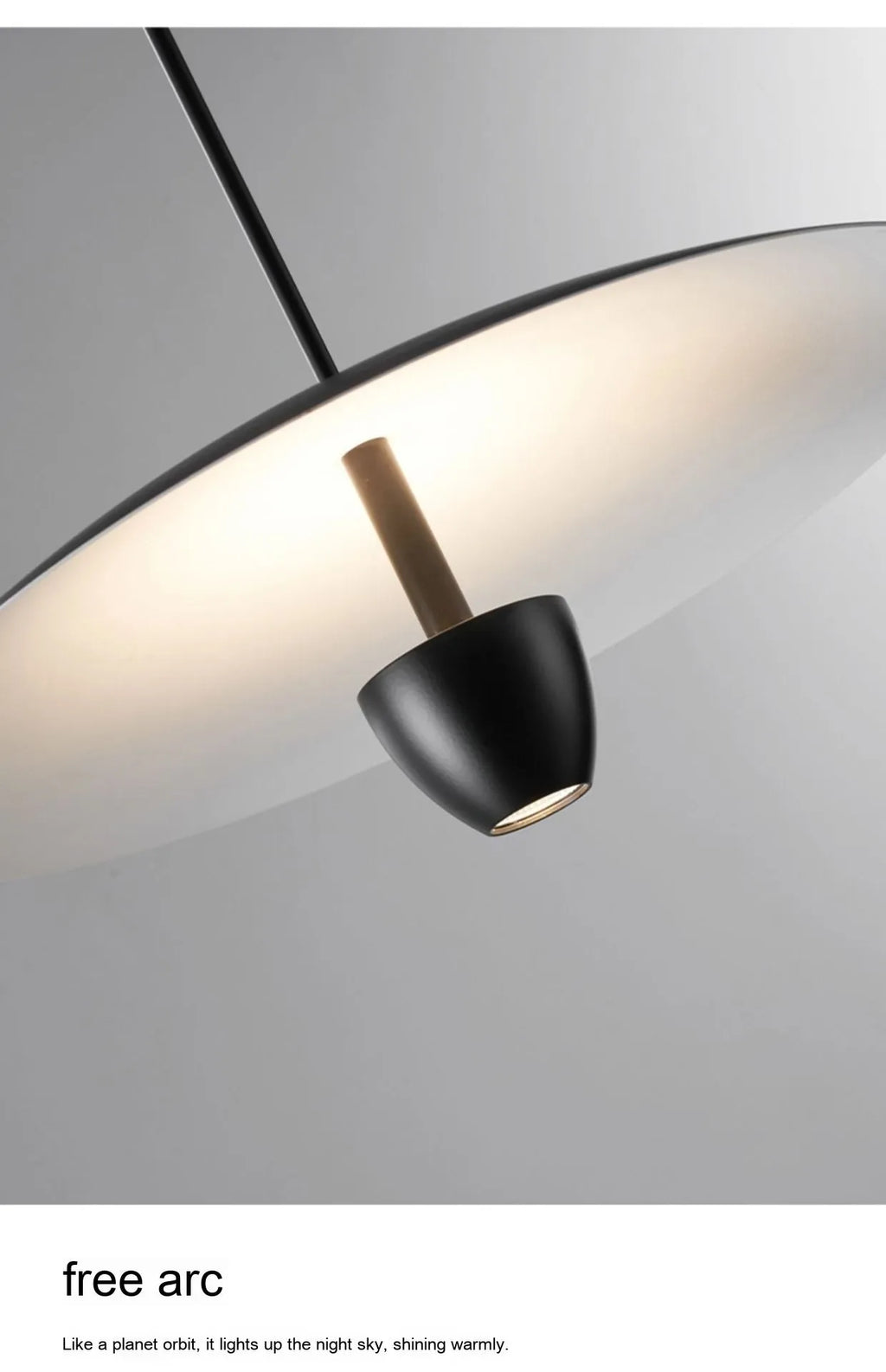 Black modern minimalist chandelier with warm light, 400mm size