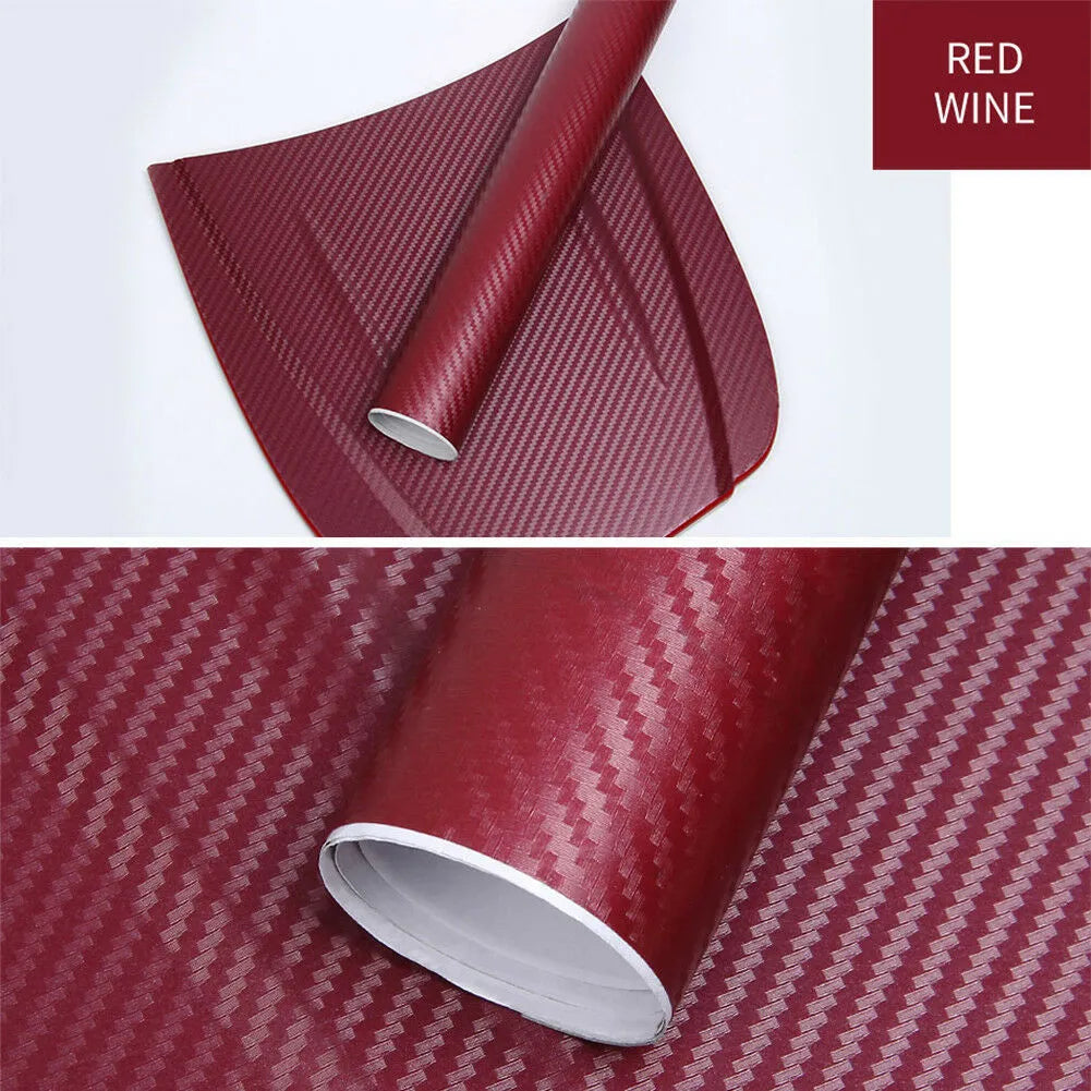 Carbon fibre car sticker roll showing textured pattern in multiple colour options