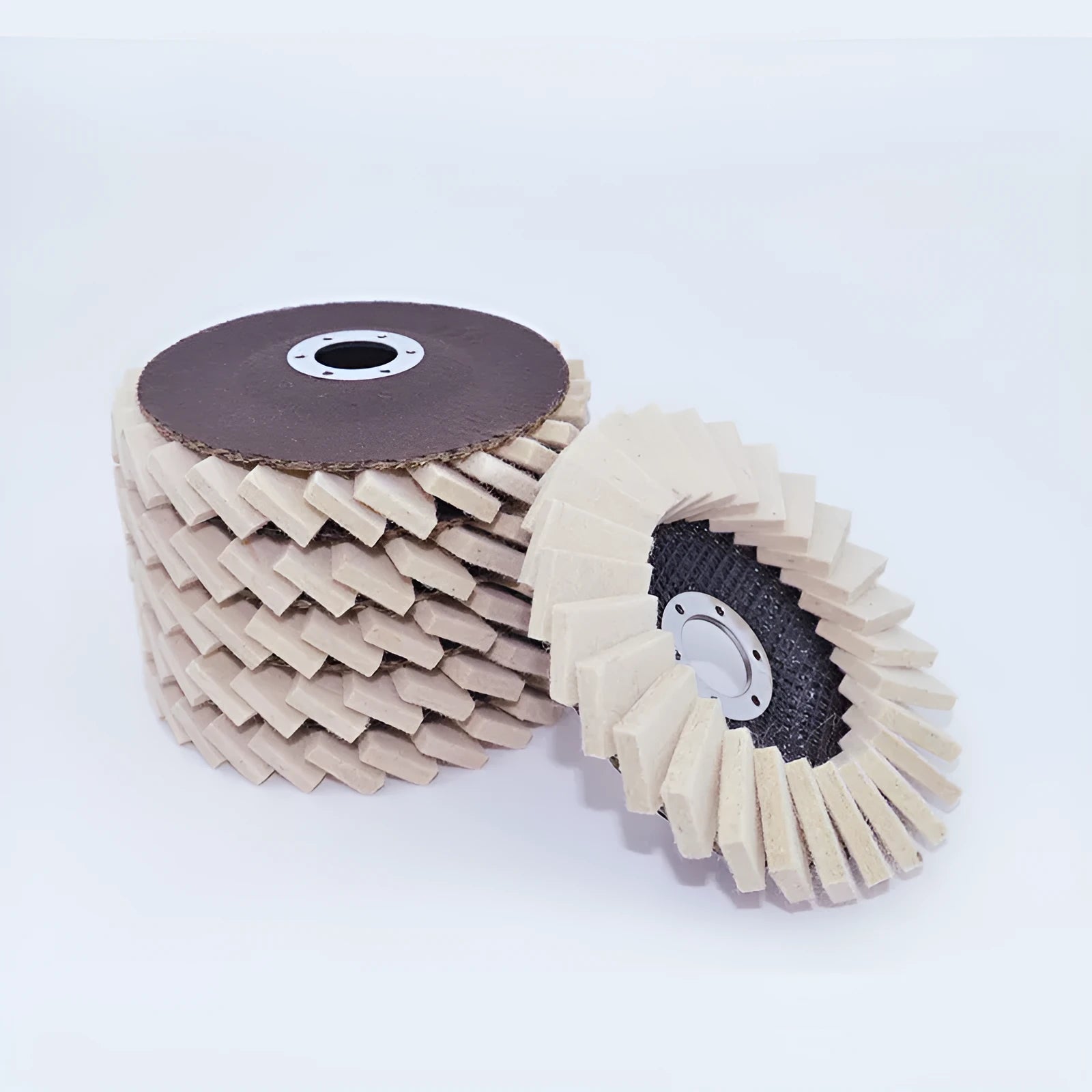 Flat wool flap disc polishing wheel for angle grinder with net cover