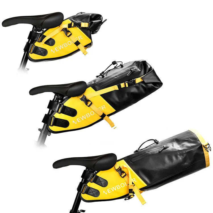 Waterproof PVC bike tail bag with 13L capacity in black, green or yellow