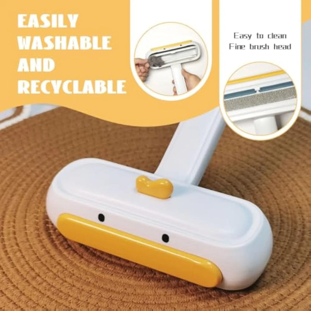 Yellow duck portable pet hair remover with polyester bristles for furniture and car seats