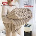 Solid colour double-sided thickening faux rabbit fur blanket in bubble velvet texture.