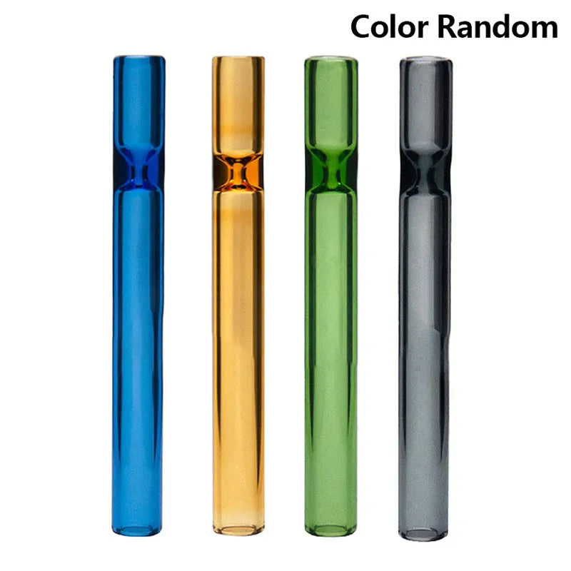 Clear glass telescopic smoke pipe with straight design and pink tint showing suction nozzle