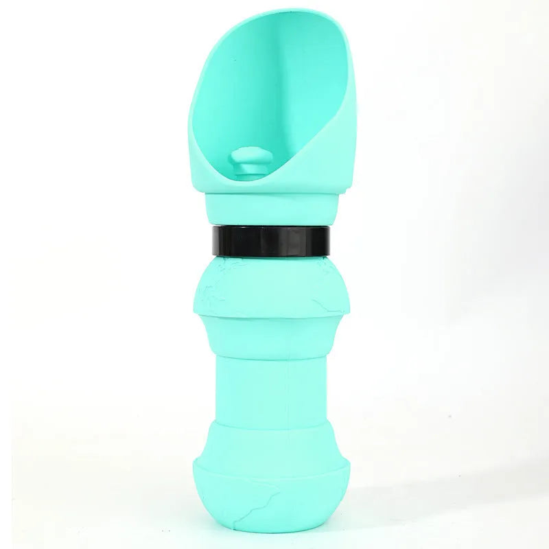 Silicone pet folding water cup collapsed and open, showing 350ml and 550ml size options in various colours