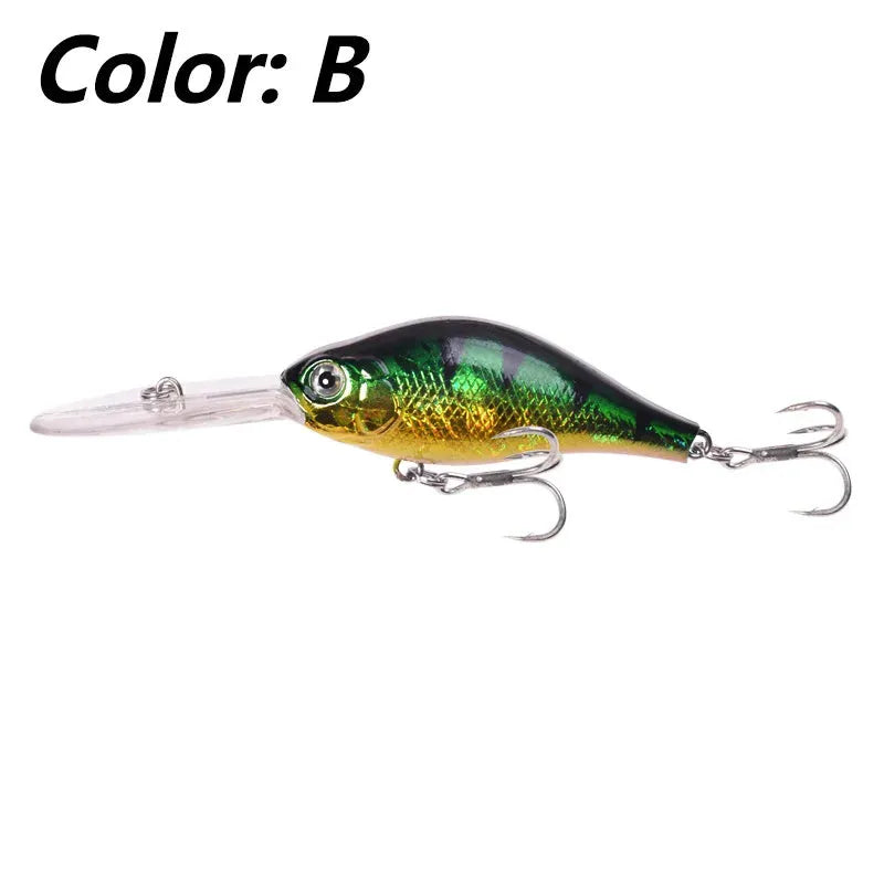 Floating Rock Little Fat Man deep diving mino fishing lure, 10.5cm long with treble hooks.