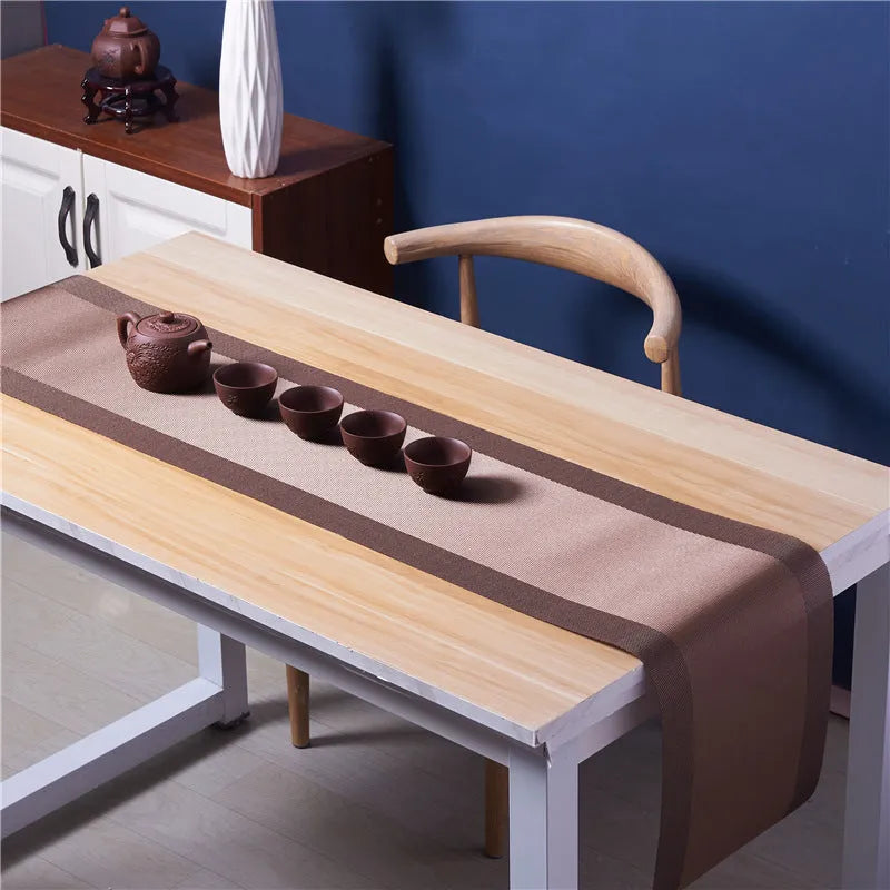 PVC non-slip placemat in modern minimalist style showing gradient bamboo and metallic colour options