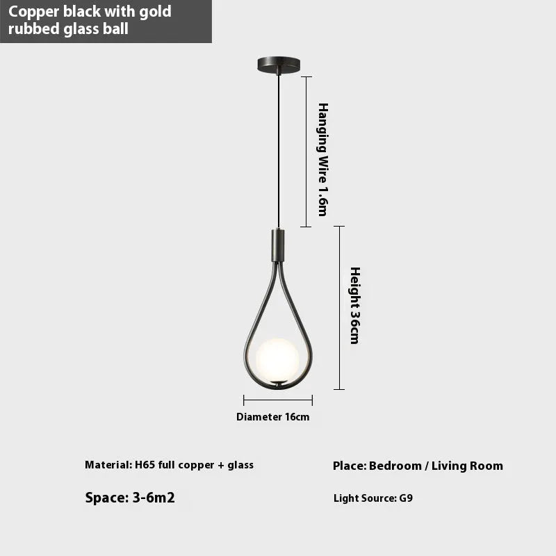Copper modern minimalist bedside chandelier with tricolor light source option for bedroom lighting