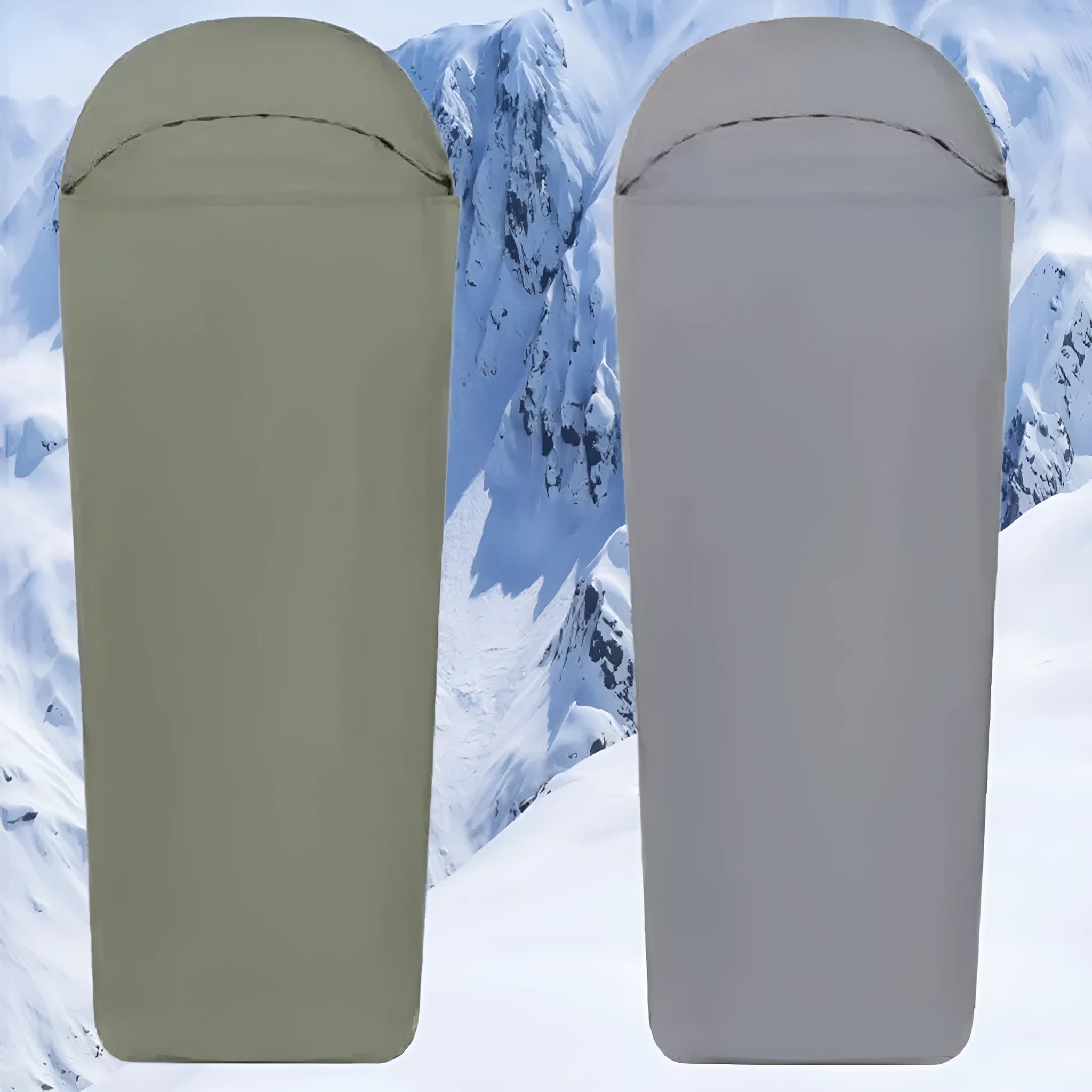 Blue mummy-style nylon camping sleeping bag for adults measuring 210x80x60cm