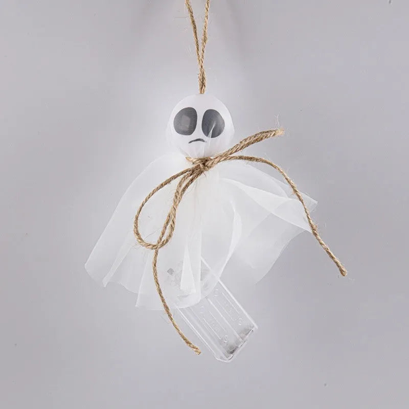 Halloween LED lighting chain with colourful ghost-shaped lights and battery box