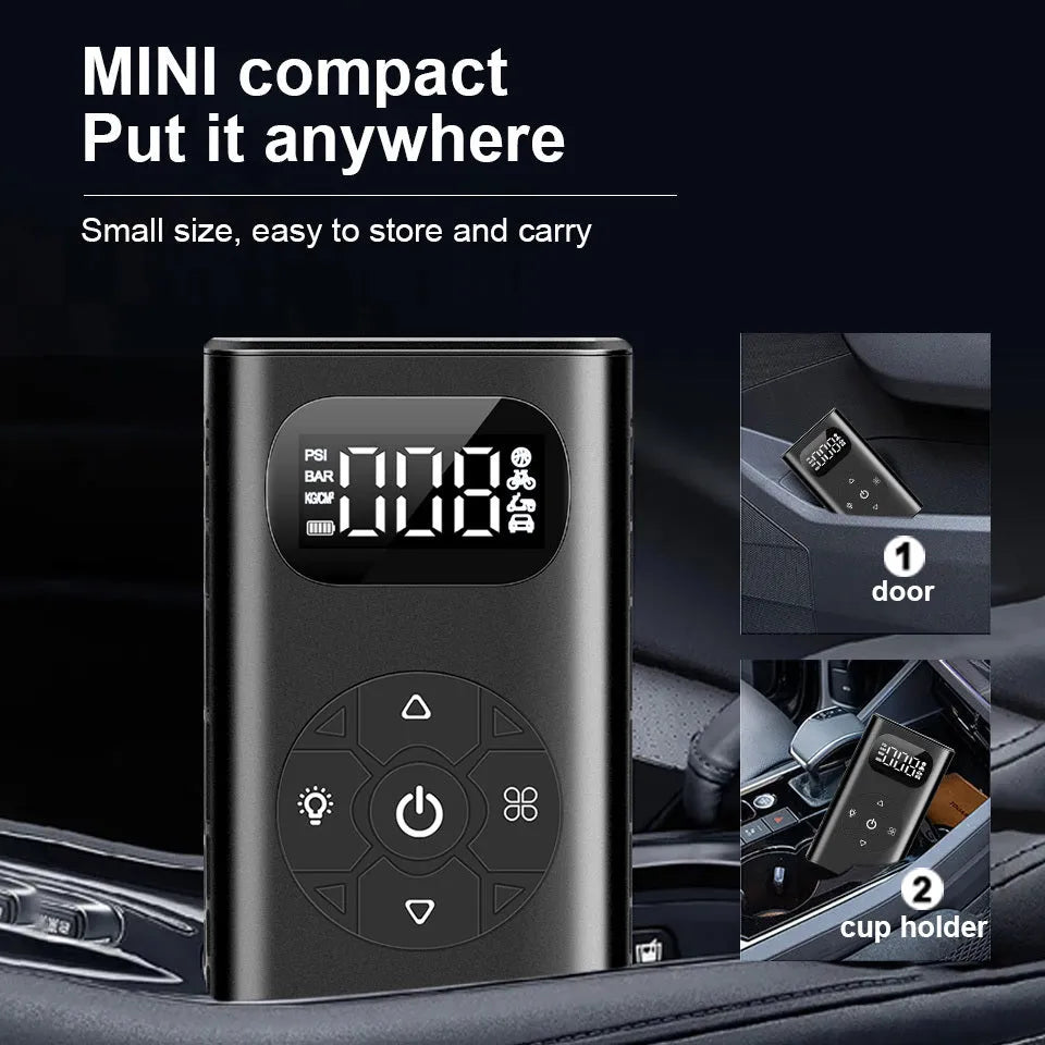 Black aviation aluminium alloy portable power bank tyre inflator with digital display and air hose