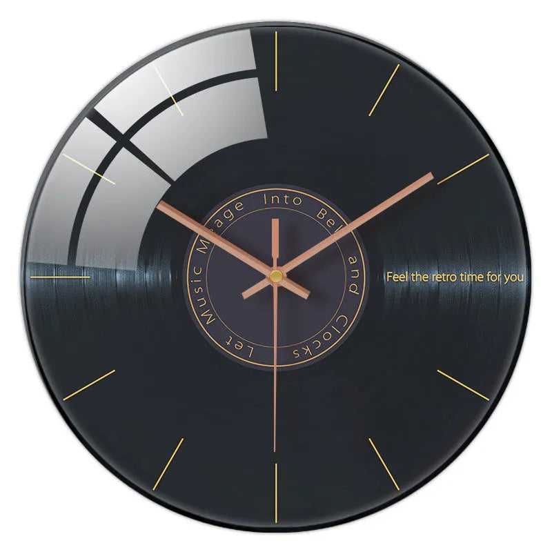 Retro 3D stereo acrylic vinyl CD record wall clock with glass shell, 12 inch (30cm) diameter, black pointer