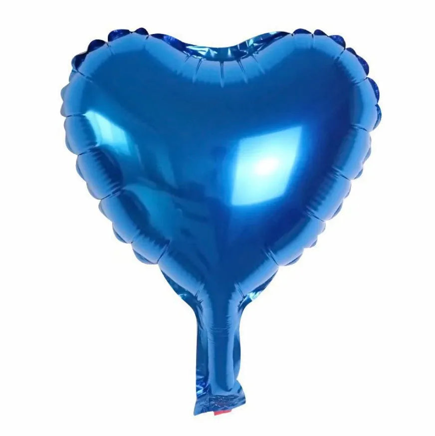 Pack of five sparkling peach heart-shaped aluminium balloons in red, blue, rose and silver colours.