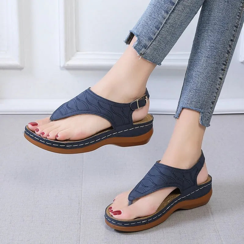 Women's wedge heel sandals with adjustable back strap in five colour options