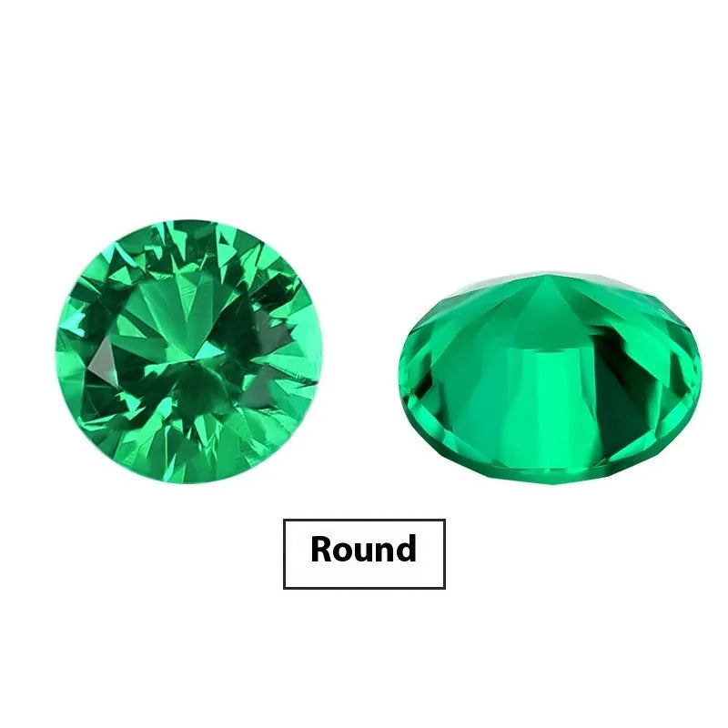 Cultivated emerald gemstone in Columbia green treasure colour showing round and rectangular cuts