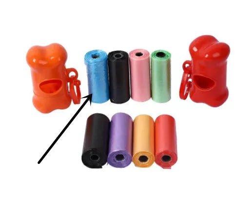 Coloured dog poop bags for waste cleanup showing 22.5 x 30 cm dimensions