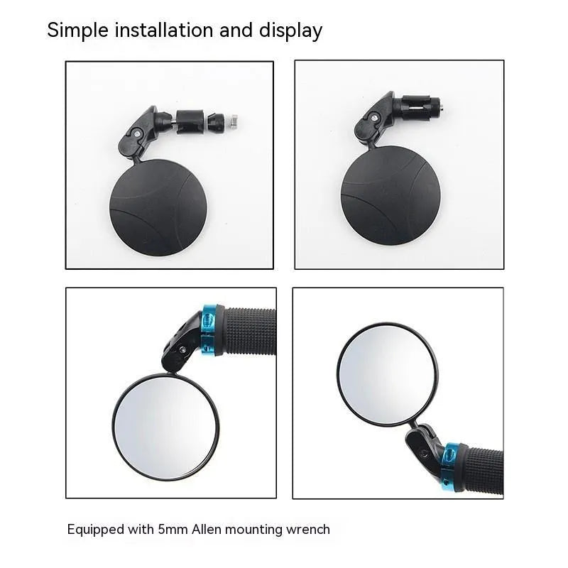 Black foldable convex rearview mirror for vehicles with a 7cm wide-angle reflector.