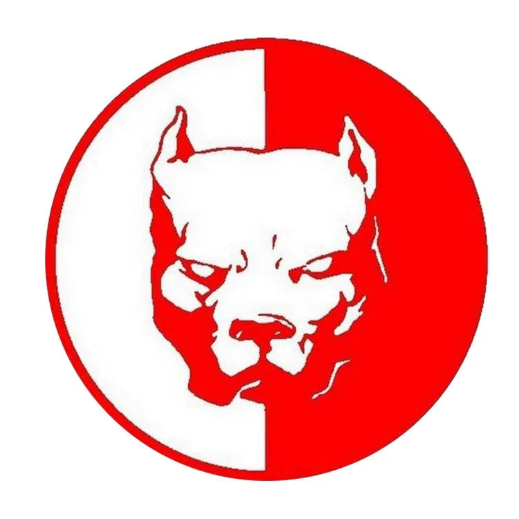 Reflective bulldog superhero car sticker measuring 12x12cm in black, white, or red colours
