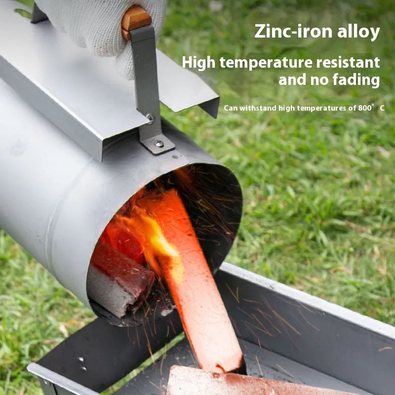 Zinc-iron alloy charcoal fire igniter with charcoal bucket design for outdoor barbecues