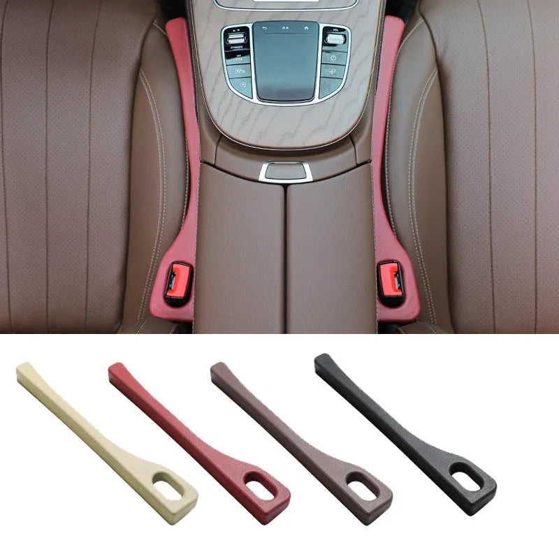 Flexible polyurethane car seat gap filler strip in multiple colours including black and beige.