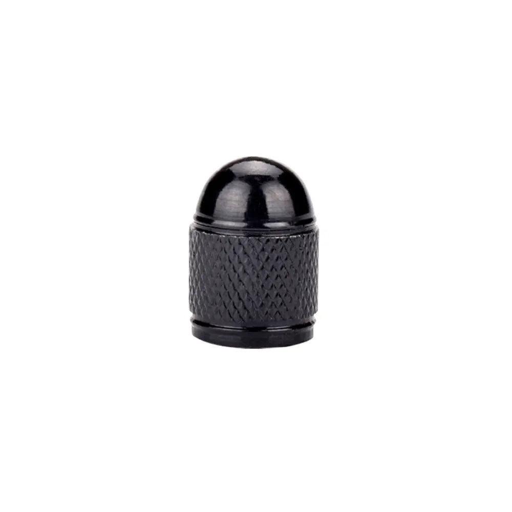 Aluminium alloy mountain bike tyre valve cap in gold, red, silver, blue, and black colours.