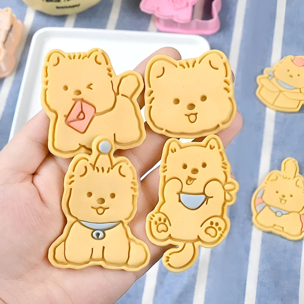 Three dimensional plastic biscuit mould with puppy cartoon designs for baking