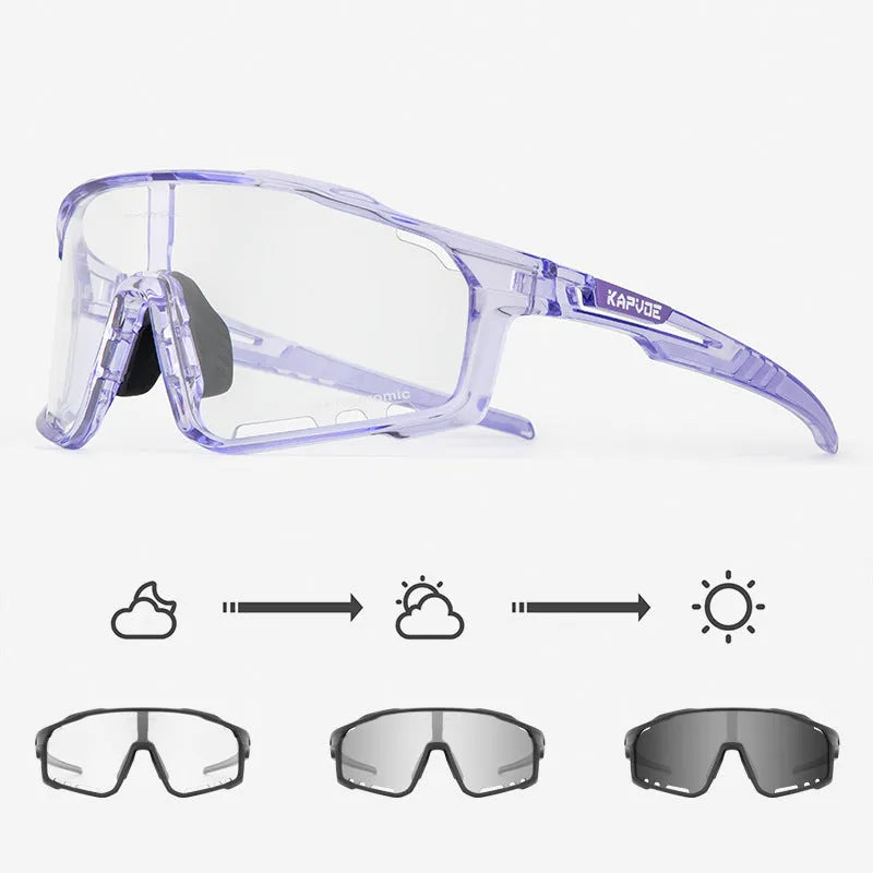 Colour-changing cycling sunglasses with photochromic lens and TR90 frame