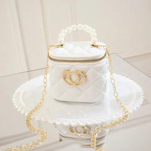 PVC bucket-style gel bag for women with a heart pattern, shown in multiple colour options.