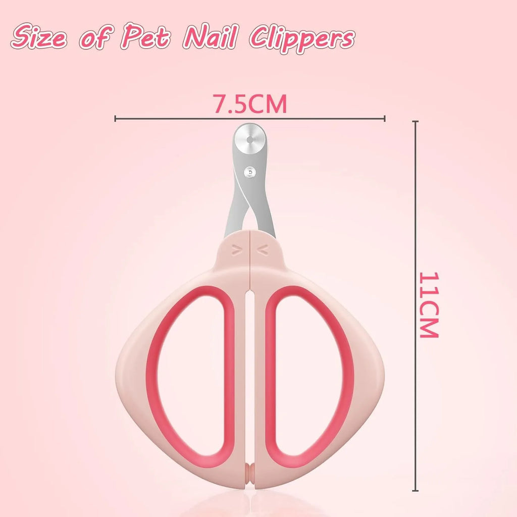 Blue pet nail clipper with a round positioning hole and textured handle on a white background.