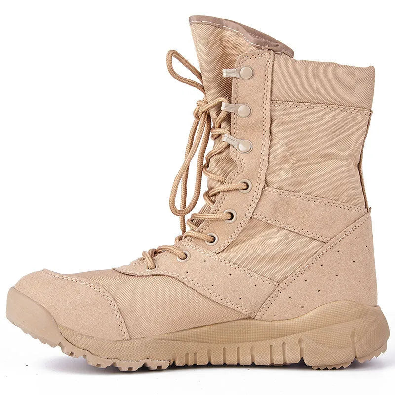 Yulong Combat Boots tactical desert climbing footwear in black and sand colours for outdoor hiking and camping