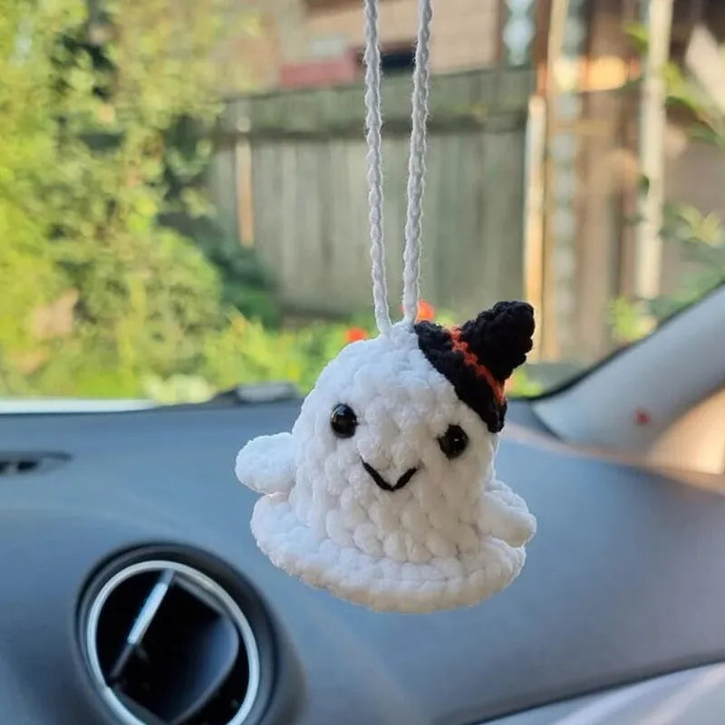 Plush hand-woven car hanging ornament with Halloween cartoon design on polyester fabric
