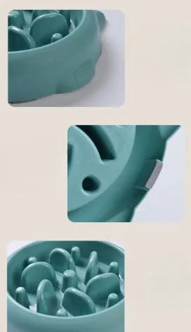 Bone-shaped slow feeder pet bowl in PP plastic showing interior maze design for slower eating