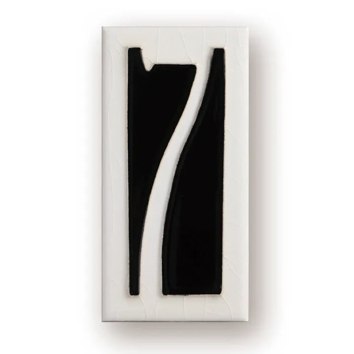 Handmade ceramic retro door number plate with blue enamel art, showing the number 5.