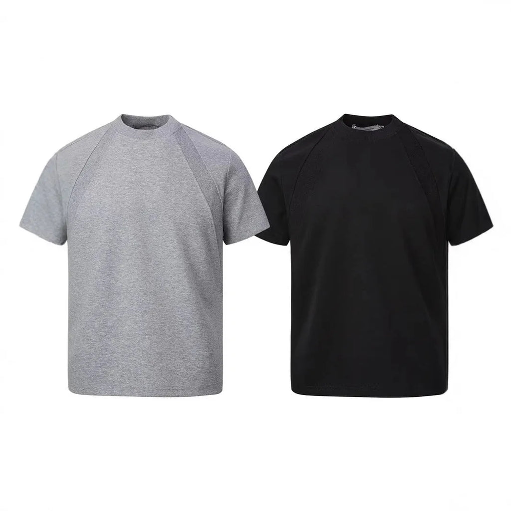 Short sleeve loose top with textured air layer stitching in grey.