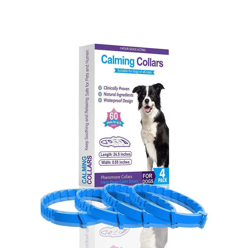 Four dog collars in assorted colours with Chinese style monochrome patterns, TPR material construction