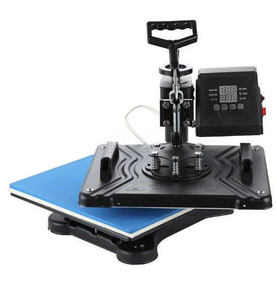 Black heat transfer machine for T-shirts and fabric plates with 1250W motor
