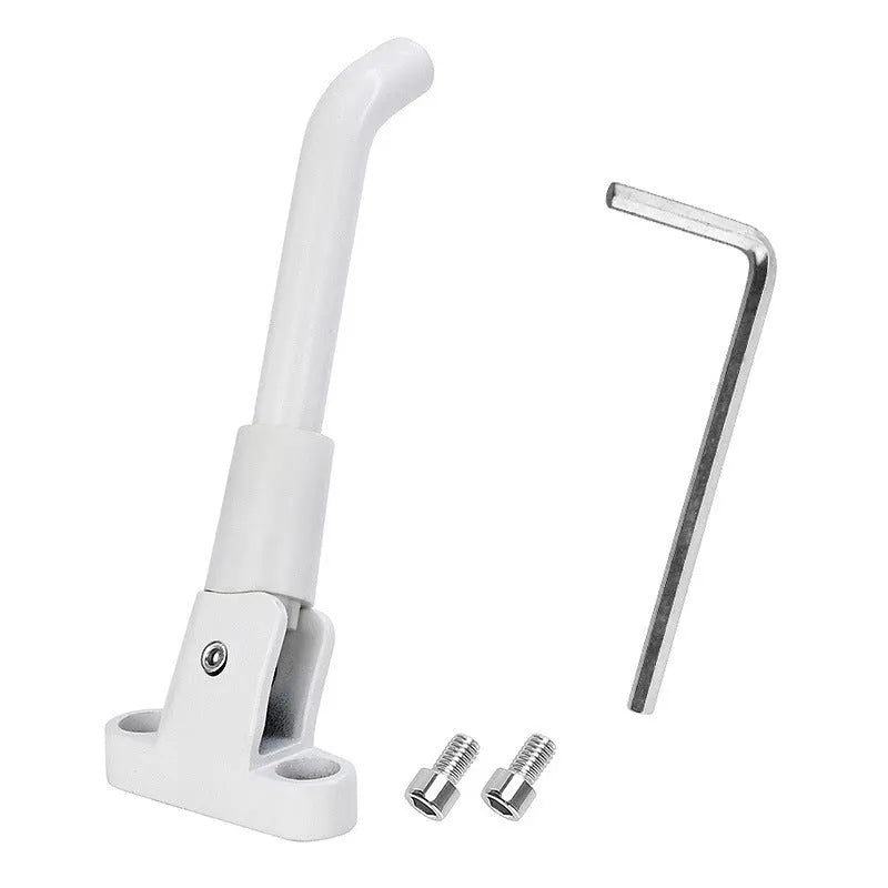 Aluminium alloy electric scooter foot brace accessory in black, white and grey colours with screws