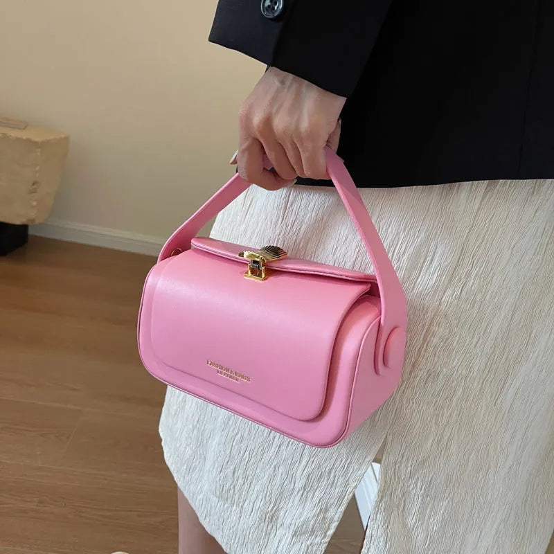 Personalised women's casual shoulder messenger bag with letter detail in beige, black, khaki, or pink.