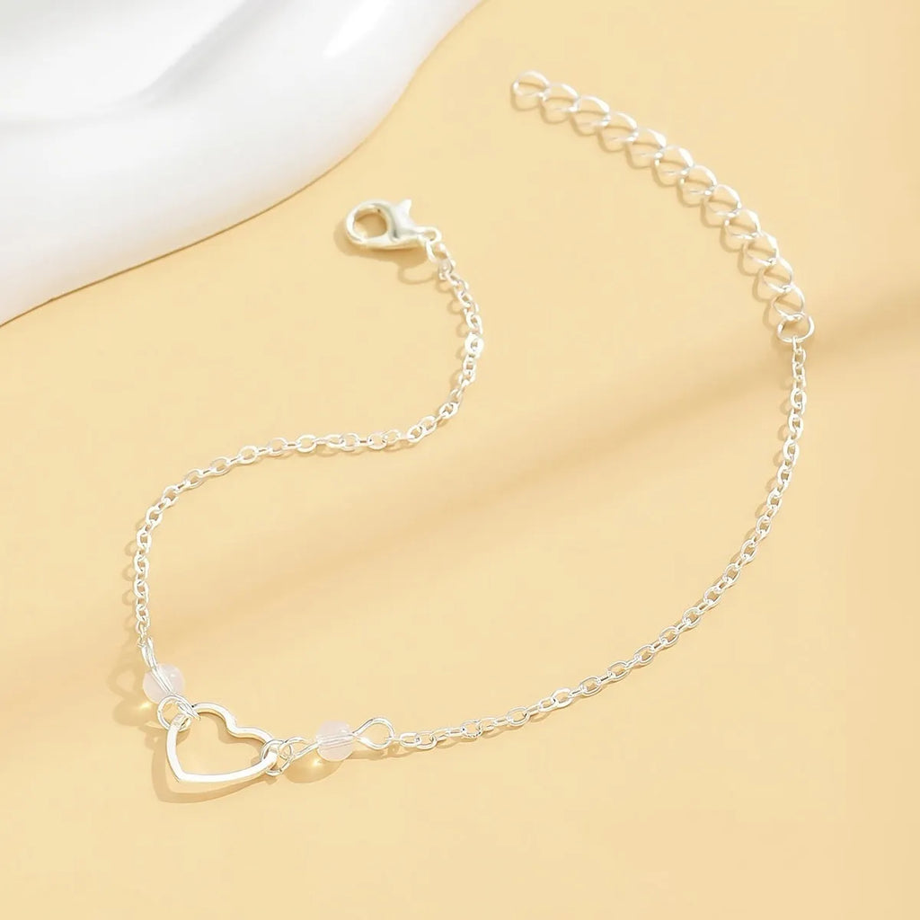 Gold and silver adjustable women's anklet with heart pendant geometric jewellery