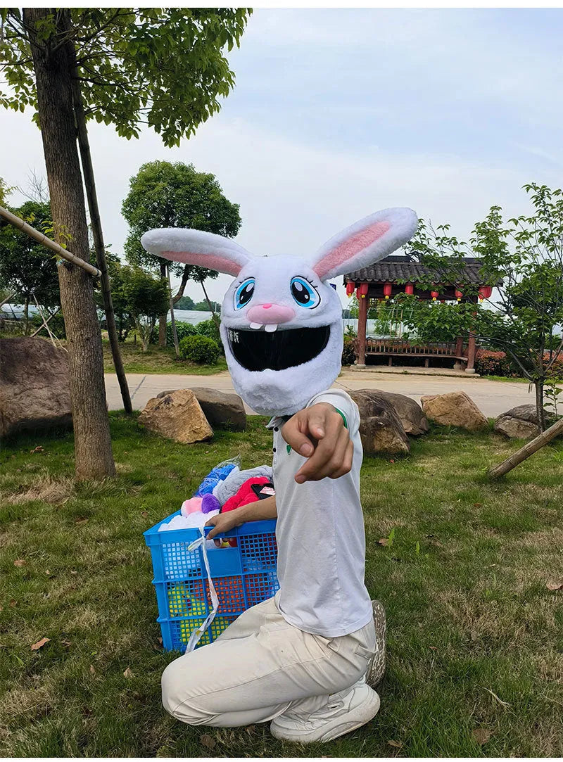 White rabbit head helmet cover for electric motorcycles with plush needle detailing