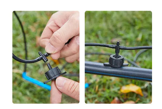 PE plastic tee joint water distributor for micro spray irrigation systems.