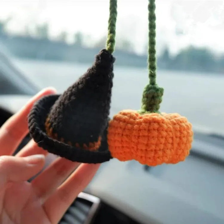Plush hand-woven car hanging ornament with Halloween cartoon design on polyester fabric