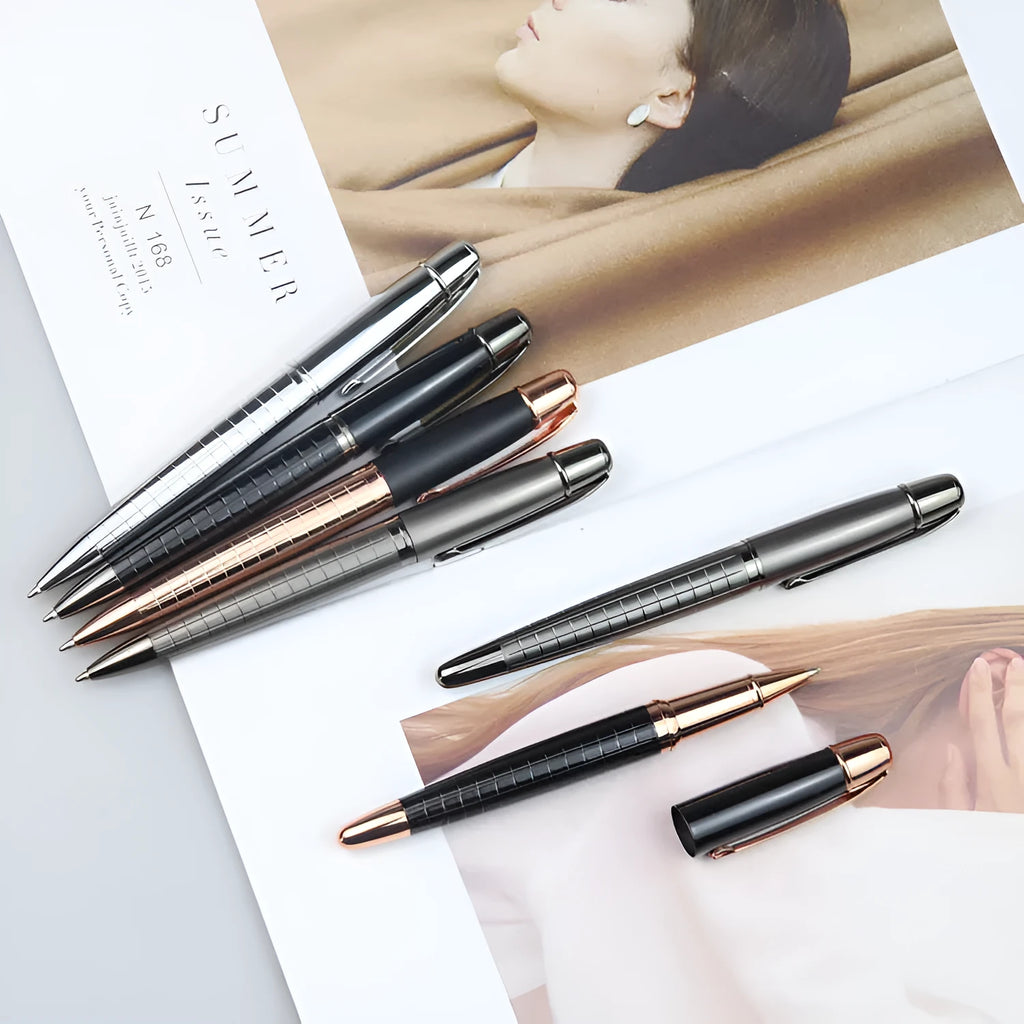 Gun grey metal rollerball pen measuring 13.5cm long for office signatures