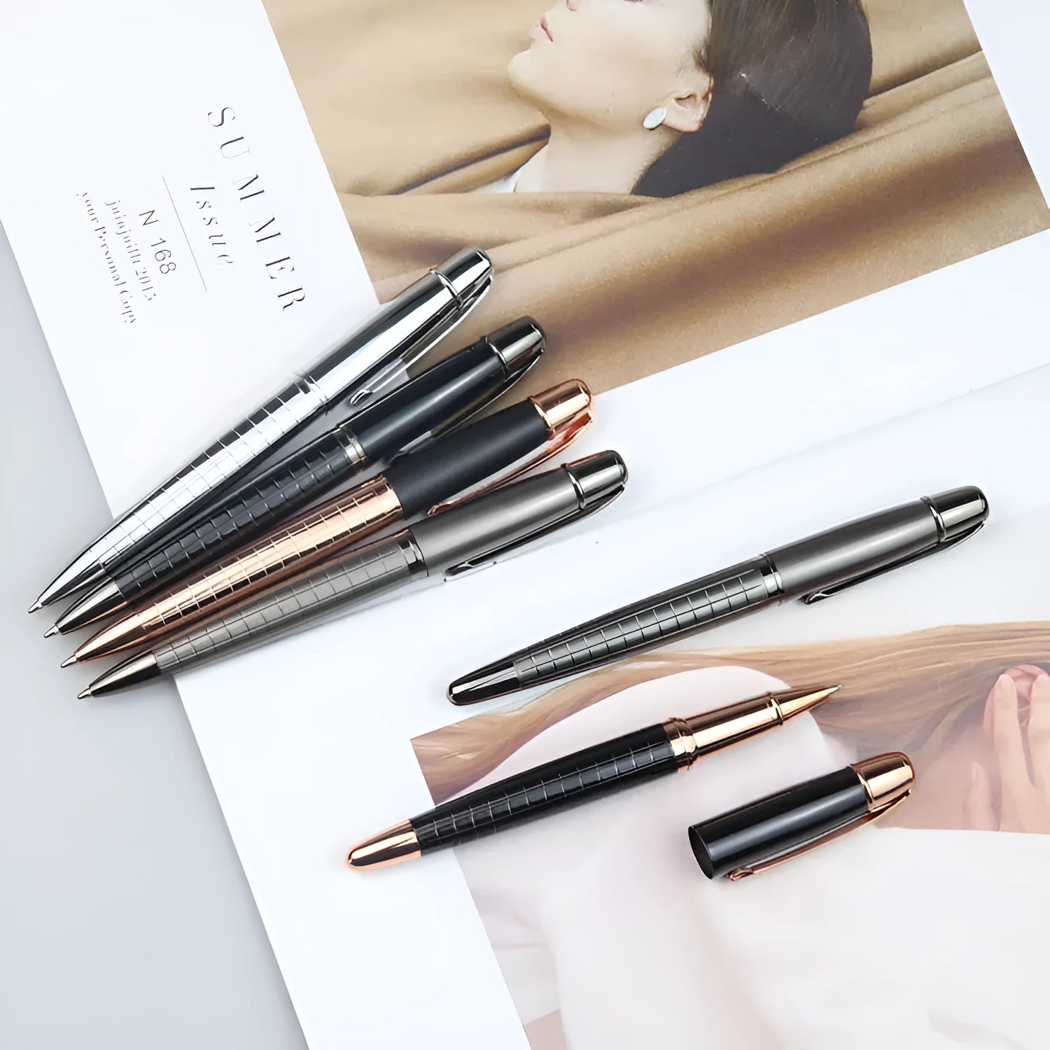 Gun grey metal rollerball pen measuring 13.5cm long for office signatures
