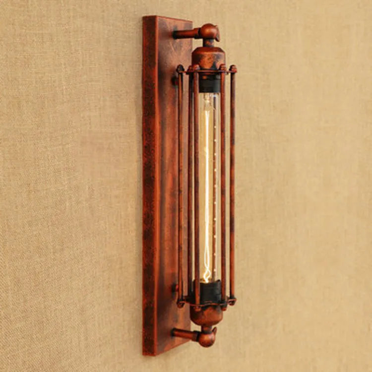 Industrial retro iron wall lamp in black, bronze, rust, or silver colour options
