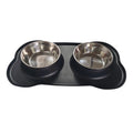 Large double pet bowl with stainless steel inner and silicone outer in black, blue, pink, silver gray or sky blue