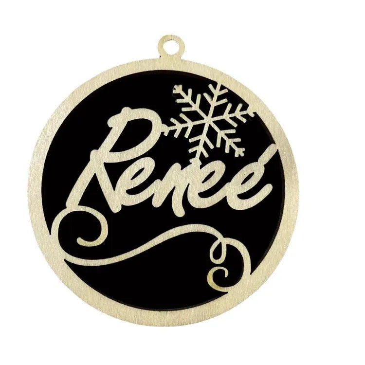 Hollow wooden Christmas tree pendant with DIY carving for English name, American style, 11 variations