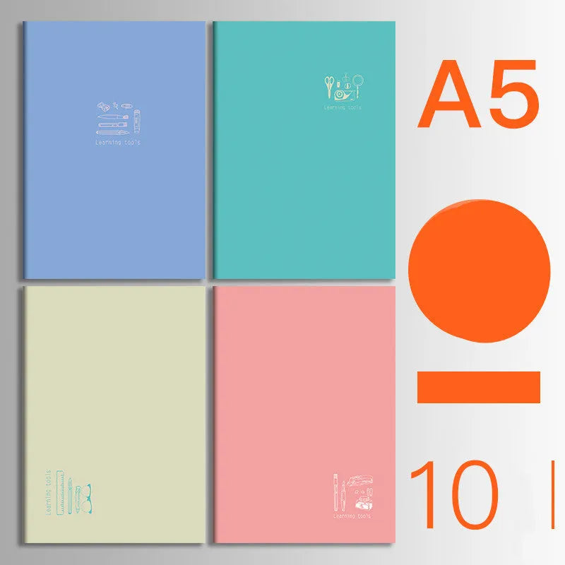 Set of 10 thread-bound softcover notebooks in various designs including kraft paper and printed patterns