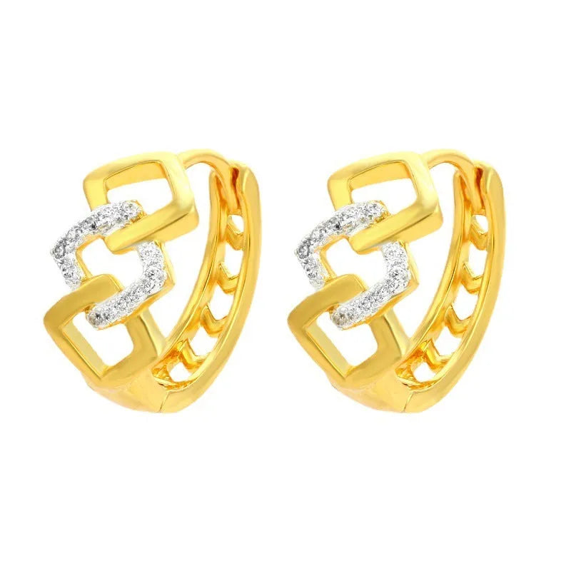 Geometric hollow-out gold-colour alloy earrings with an ear clip fastening.